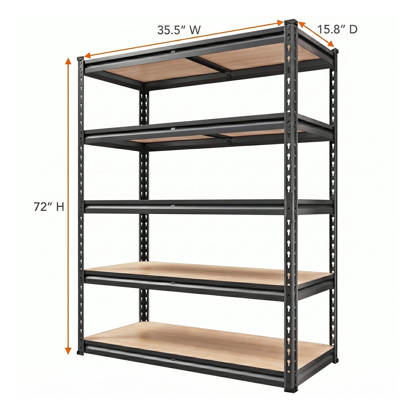 RigidSpan 5 - Tier Adjustable Metal Shelving Unit – Black, 72" x 35.5" x 15.8" - RigidSpan