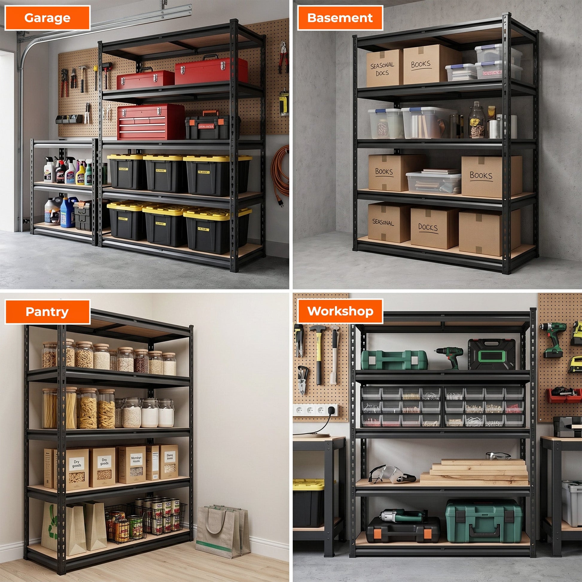 RigidSpan 5 - Tier Adjustable Metal Shelving Unit – Black, 72" x 35.5" x 15.8" - RigidSpan