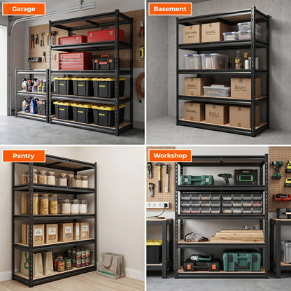 RigidSpan 5 - Tier Adjustable Metal Shelving Unit – Black, 72" x 35.5" x 15.8" - RigidSpan