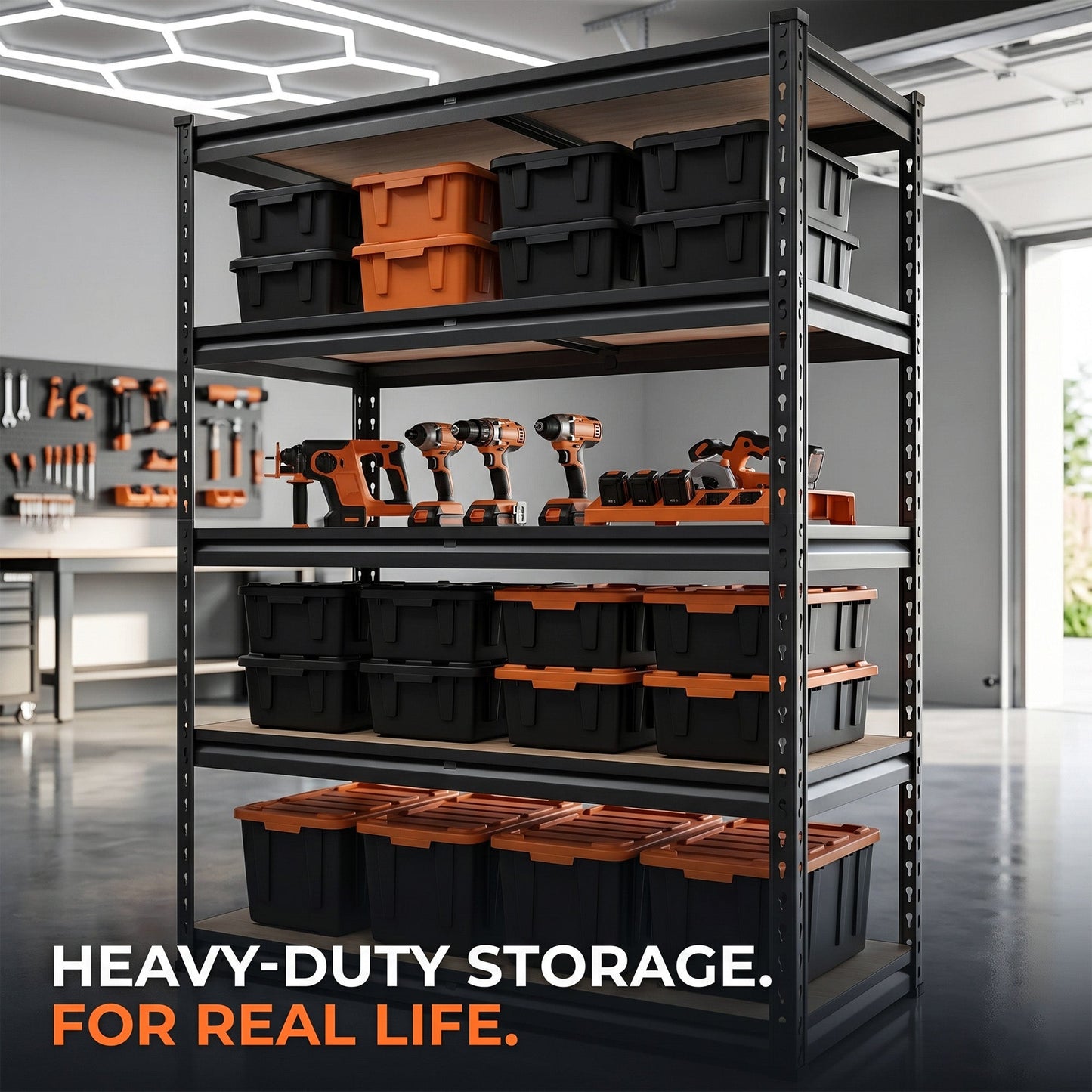 RigidSpan 5 - Tier Adjustable Metal Shelving Unit – Black, 72" x 35.5" x 15.8" - RigidSpan