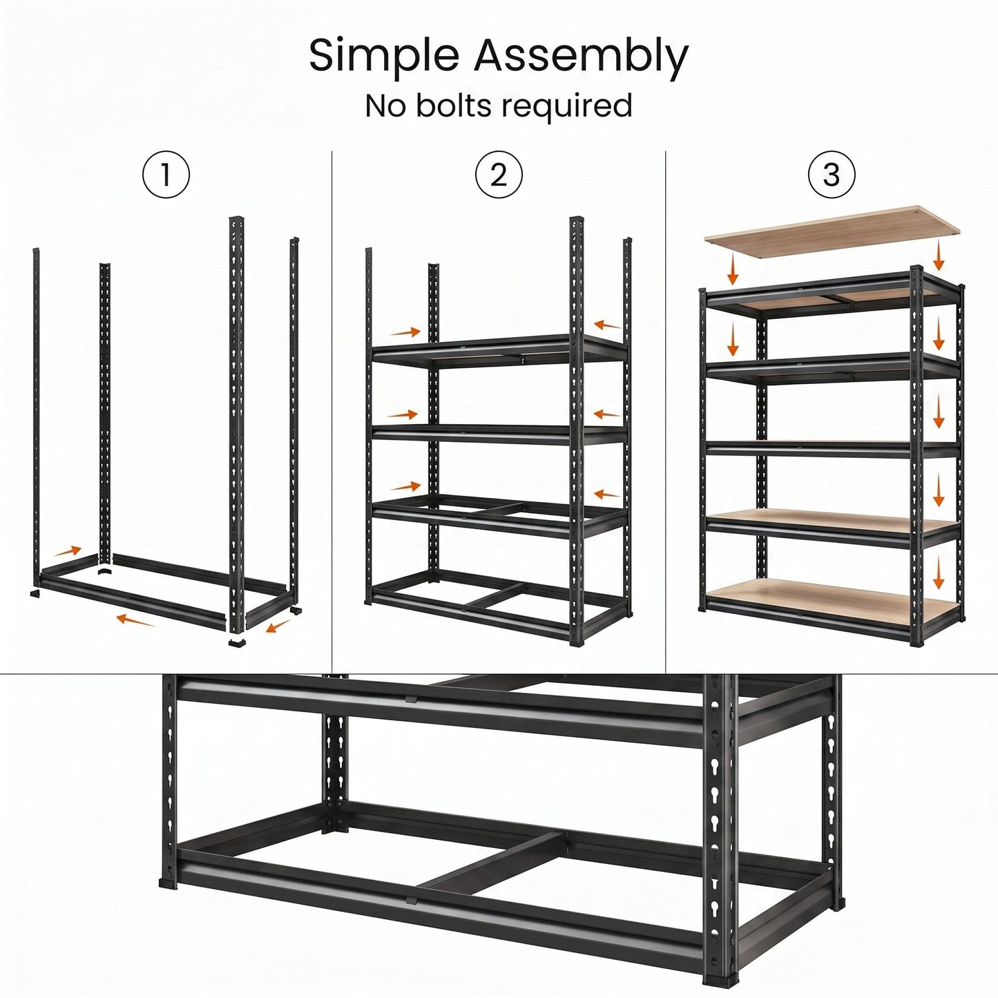 RigidSpan 5 - Tier Adjustable Metal Shelving Unit – Black, 72" x 35.5" x 15.8" - RigidSpan