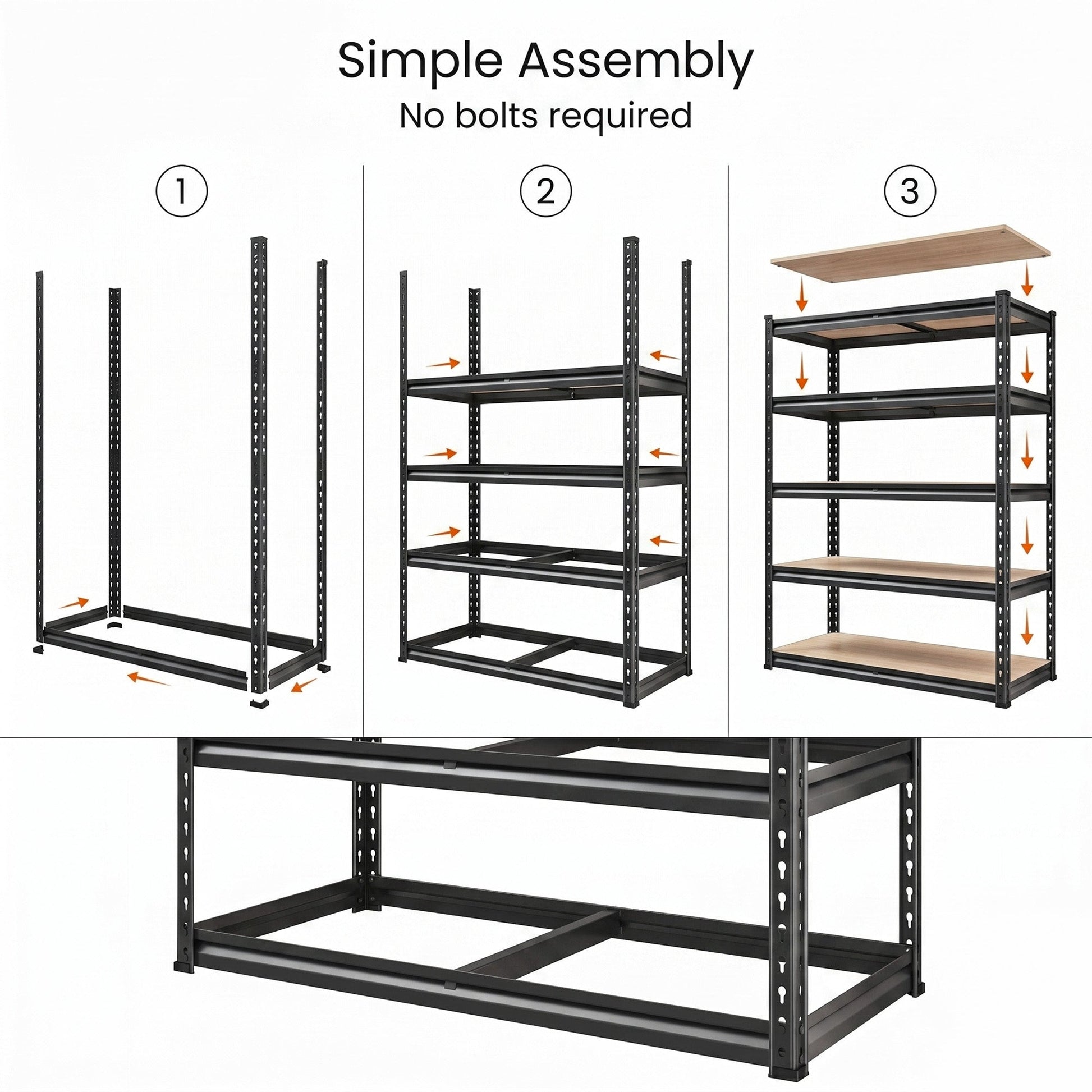 RigidSpan 5 - Tier Adjustable Metal Shelving Unit – Black, 72" x 35.5" x 15.8" - RigidSpan