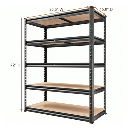 RigidSpan 5 - Tier Adjustable Metal Shelving Unit – Black, 72" x 35.5" x 15.8" - RigidSpan