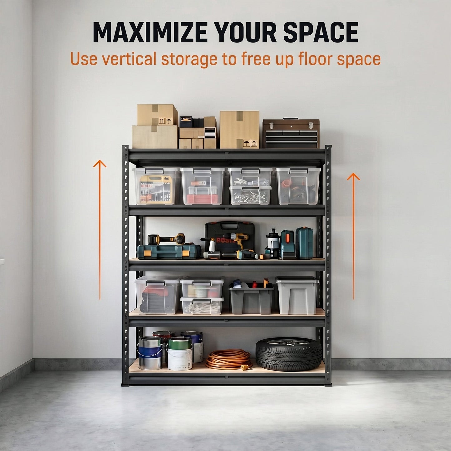 RigidSpan 5 - Tier Adjustable Metal Shelving Unit – Black, 72" x 35.5" x 15.8" - RigidSpan