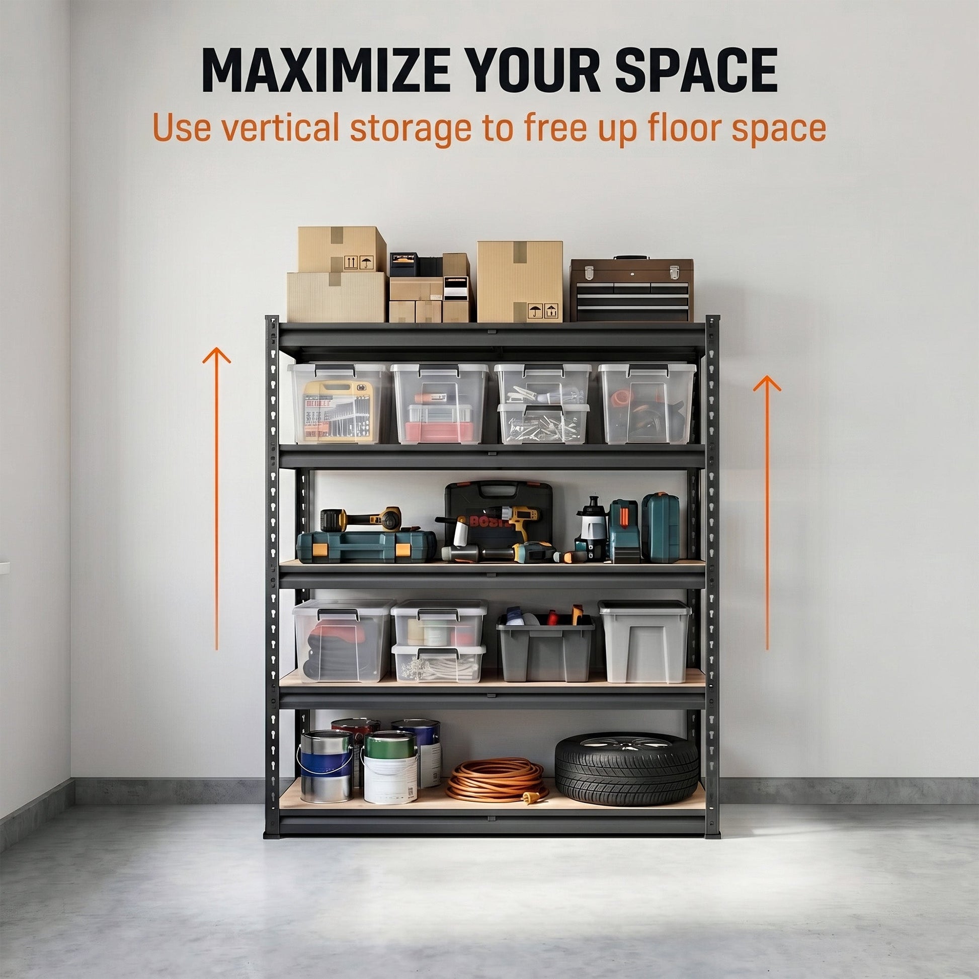 RigidSpan 5 - Tier Adjustable Metal Shelving Unit – Black, 72" x 35.5" x 15.8" - RigidSpan