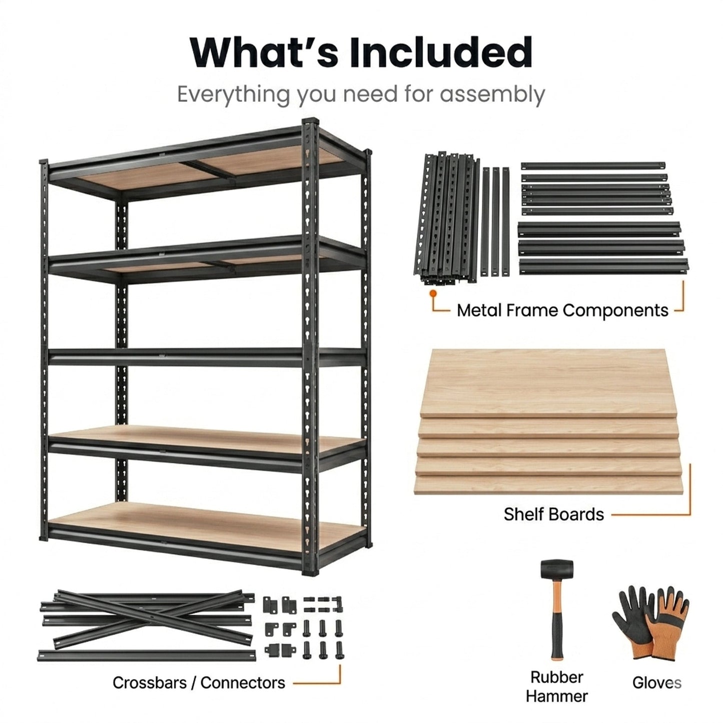 RigidSpan 5 - Tier Adjustable Metal Shelving Unit – Black, 72" x 35.5" x 15.8" - RigidSpan