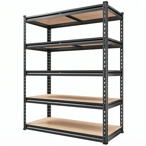 RigidSpan 5 - Tier Adjustable Metal Shelving Unit – Black, 72" x 35.5" x 15.8" - RigidSpan