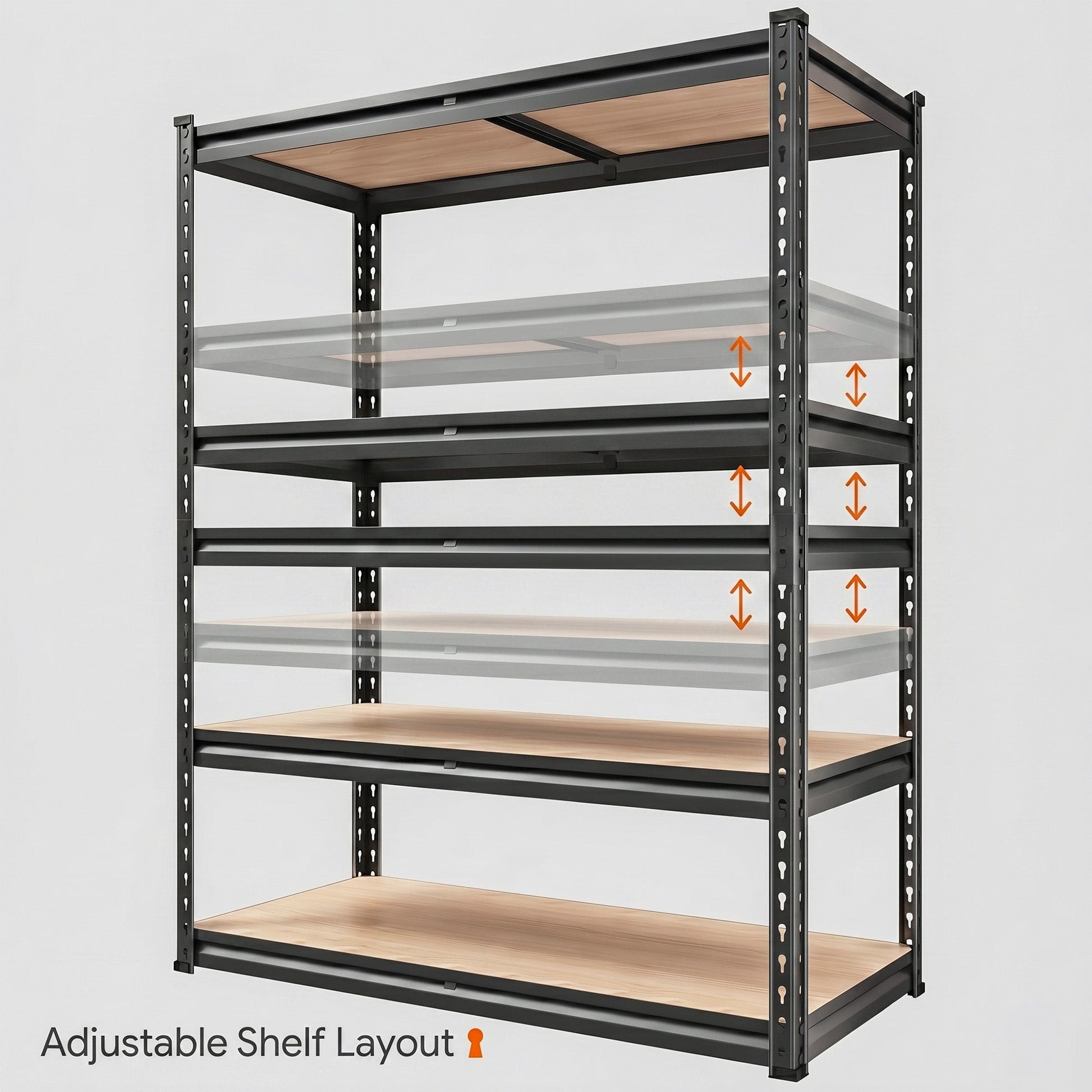 RigidSpan 5 - Tier Adjustable Metal Shelving Unit – Black, 72" x 35.5" x 15.8" - RigidSpan