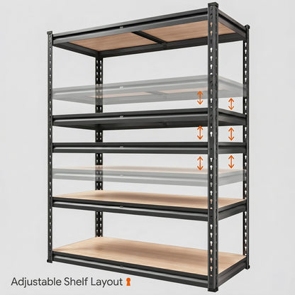 RigidSpan 5 - Tier Adjustable Metal Shelving Unit – Black, 72" x 35.5" x 15.8" - RigidSpan