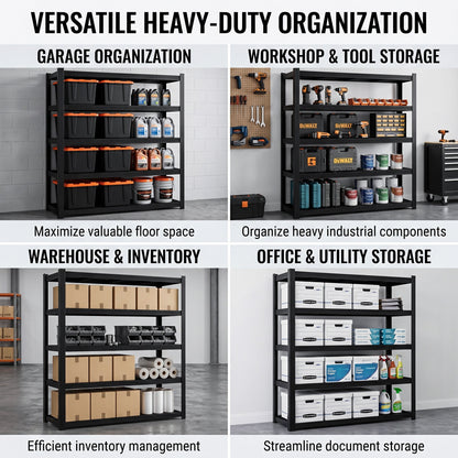 RigidSpan 5 - Tier Boltless Metal Shelving Unit – Black, 71.5 x 40 x 16 in - RigidSpan