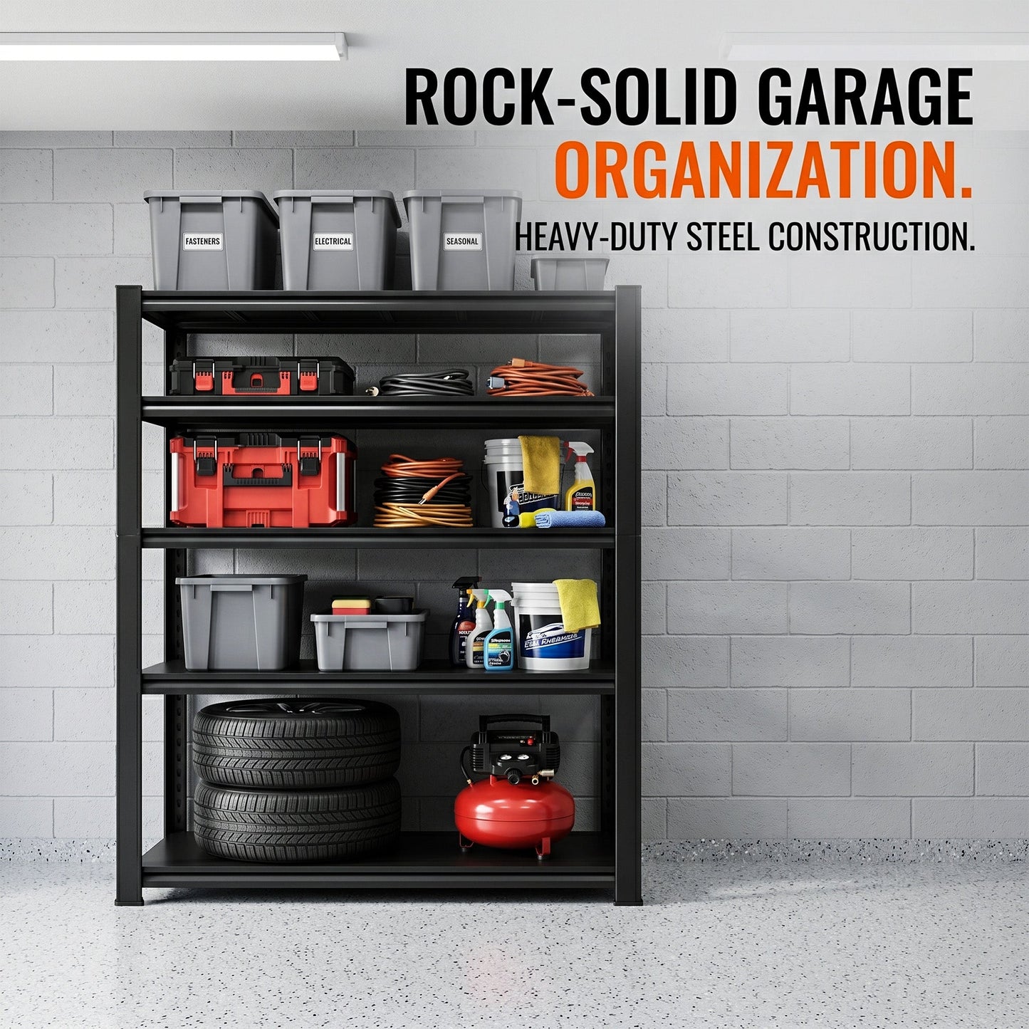RigidSpan 5 - Tier Boltless Metal Shelving Unit – Black, 71.5 x 40 x 16 in - RigidSpan