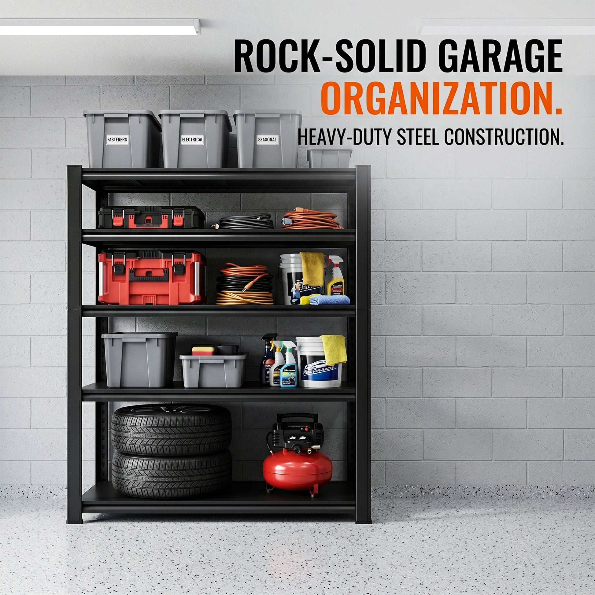 RigidSpan 5 - Tier Boltless Metal Shelving Unit – Black, 71.5 x 40 x 16 in - RigidSpan