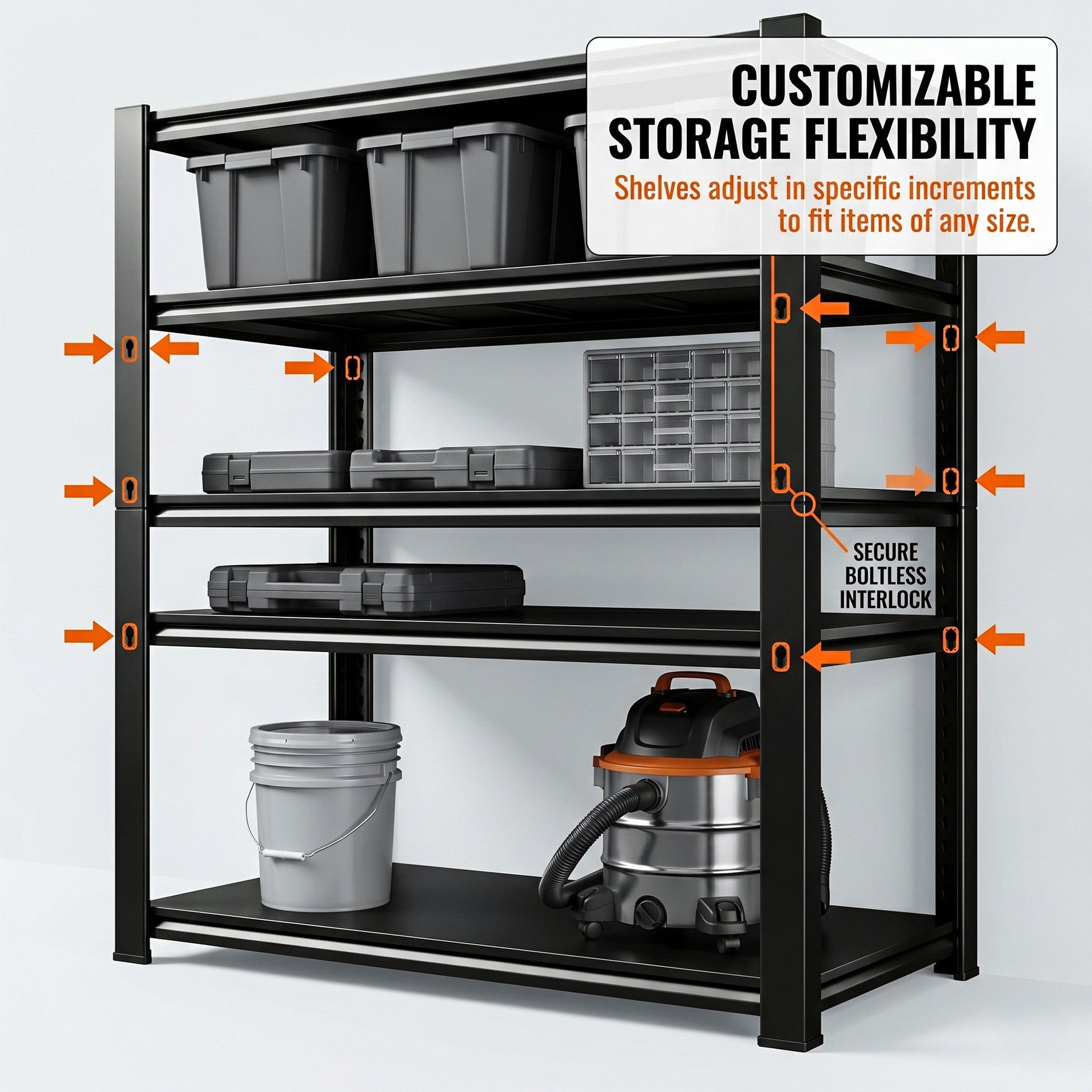 RigidSpan 5 - Tier Boltless Metal Shelving Unit – Black, 71.5 x 40 x 16 in - RigidSpan