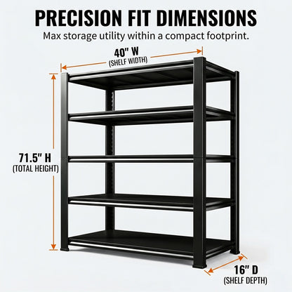 RigidSpan 5 - Tier Boltless Metal Shelving Unit – Black, 71.5 x 40 x 16 in - RigidSpan
