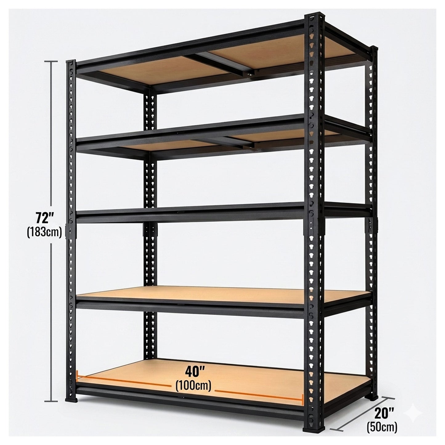 RigidSpan 5 - Tier Extra - Wide Metal Garage Shelving Unit – Black, 72 x 40 x 20 in - RigidSpan