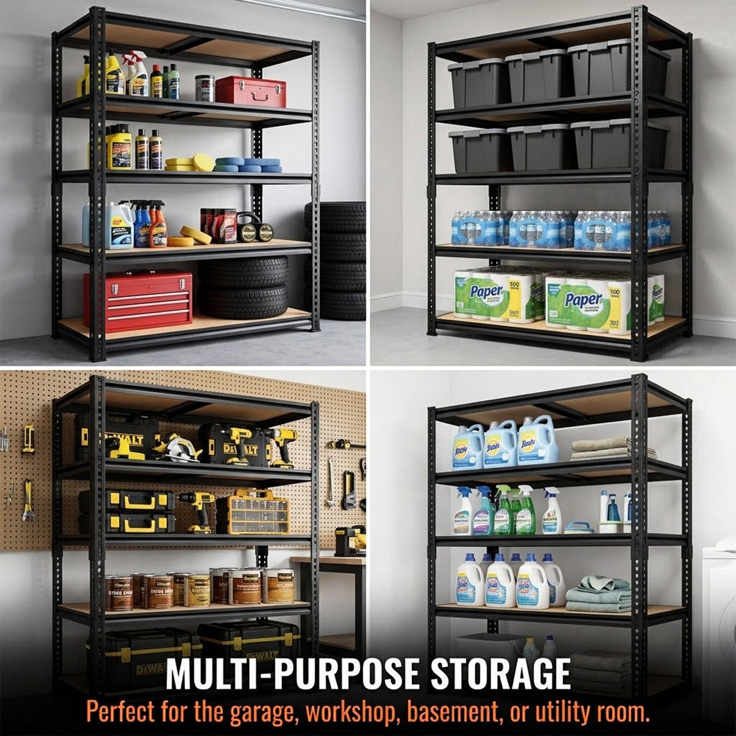 RigidSpan 5 - Tier Extra - Wide Metal Garage Shelving Unit – Black, 72 x 40 x 20 in - RigidSpan