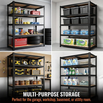 RigidSpan 5 - Tier Extra - Wide Metal Garage Shelving Unit – Black, 72 x 40 x 20 in - RigidSpan