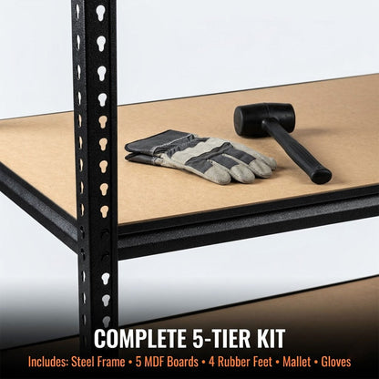 RigidSpan 5 - Tier Extra - Wide Metal Garage Shelving Unit – Black, 72 x 40 x 20 in - RigidSpan