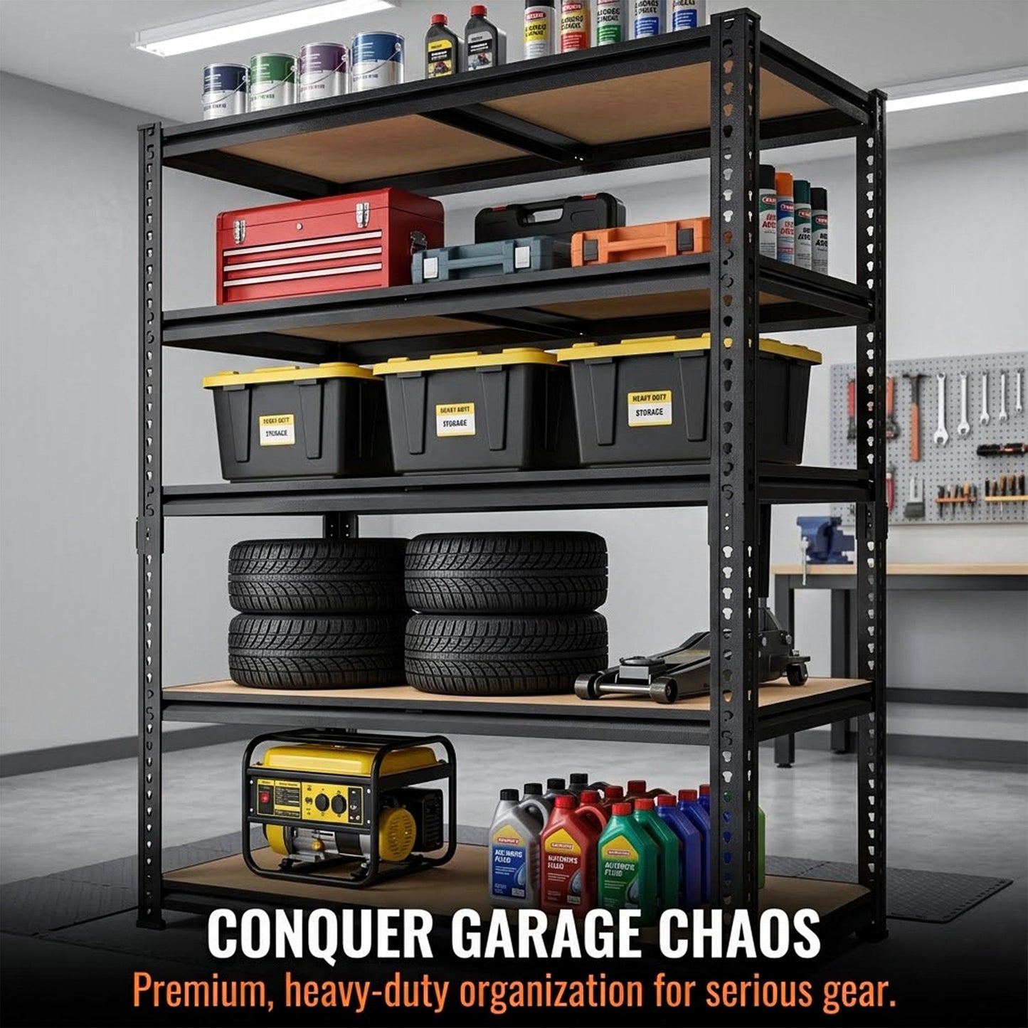 RigidSpan 5 - Tier Extra - Wide Metal Garage Shelving Unit – Black, 72 x 40 x 20 in - RigidSpan