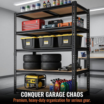RigidSpan 5 - Tier Extra - Wide Metal Garage Shelving Unit – Black, 72 x 40 x 20 in - RigidSpan