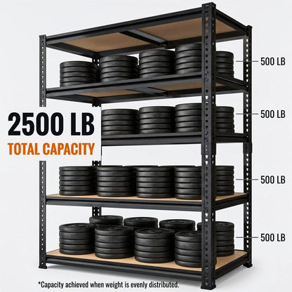 RigidSpan 5 - Tier Extra - Wide Metal Garage Shelving Unit – Black, 72 x 40 x 20 in - RigidSpan