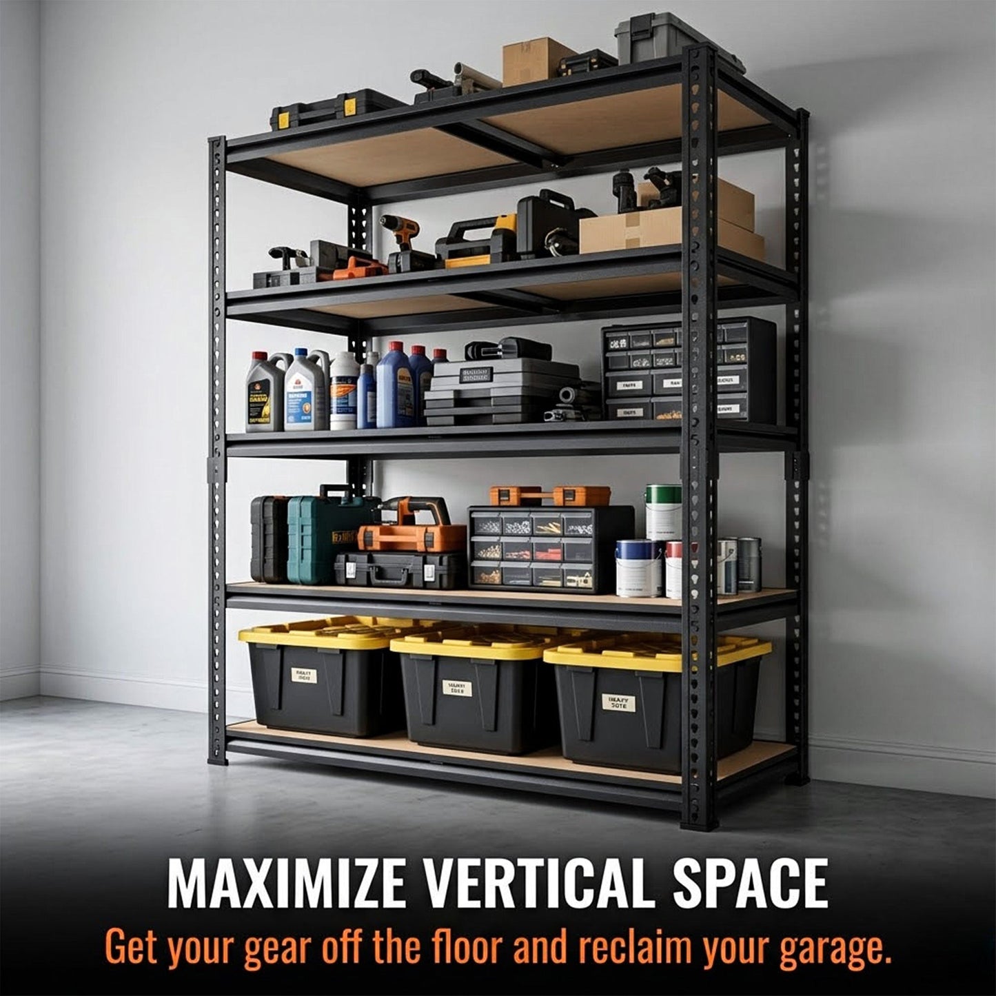 RigidSpan 5 - Tier Extra - Wide Metal Garage Shelving Unit – Black, 72 x 40 x 20 in - RigidSpan