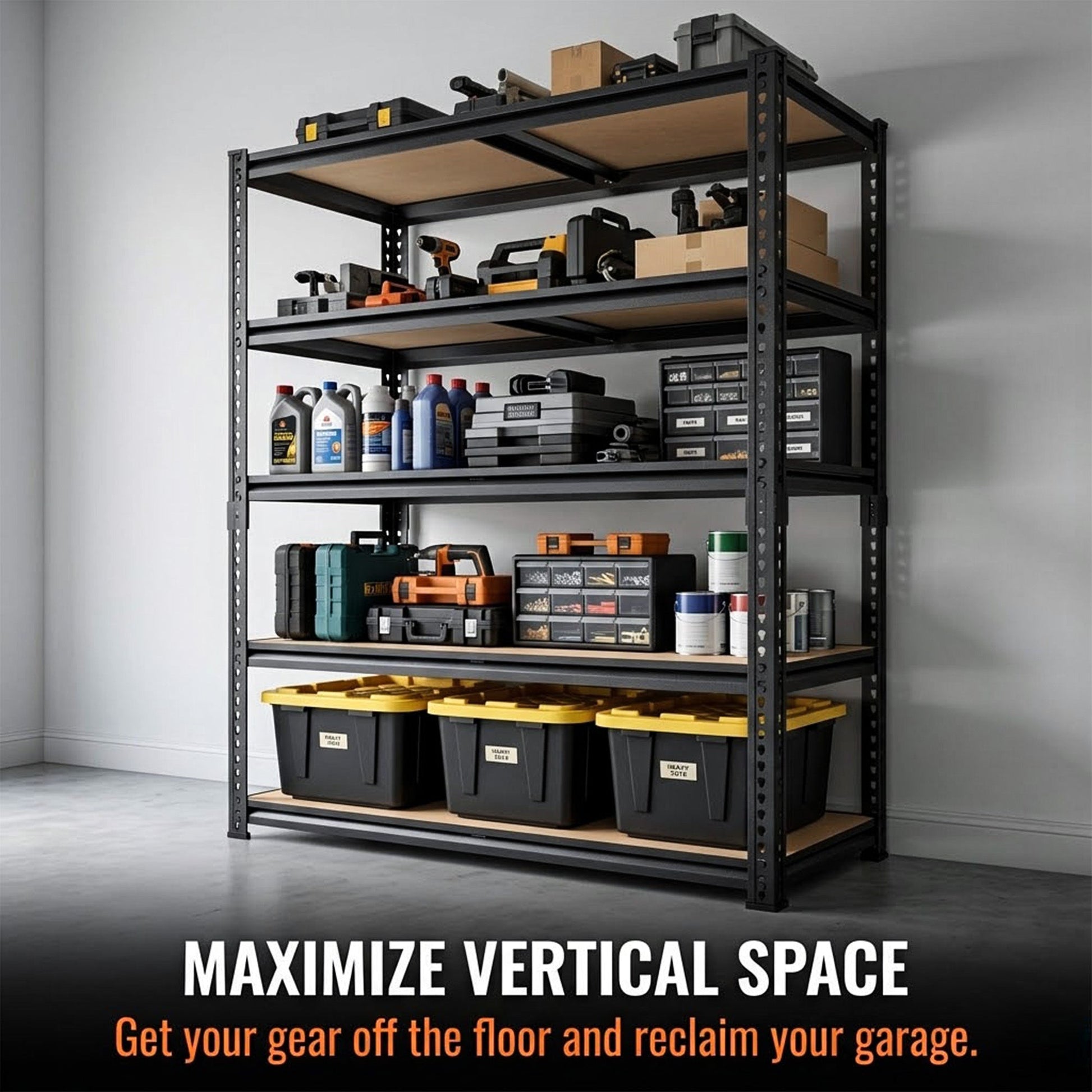 RigidSpan 5 - Tier Extra - Wide Metal Garage Shelving Unit – Black, 72 x 40 x 20 in - RigidSpan