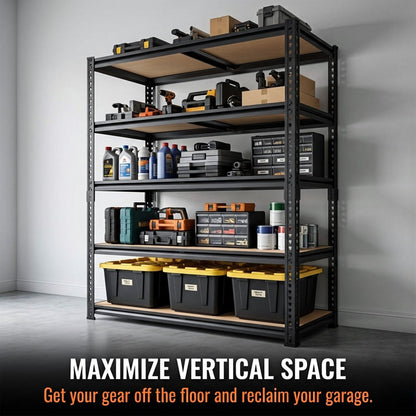 RigidSpan 5 - Tier Extra - Wide Metal Garage Shelving Unit – Black, 72 x 40 x 20 in - RigidSpan