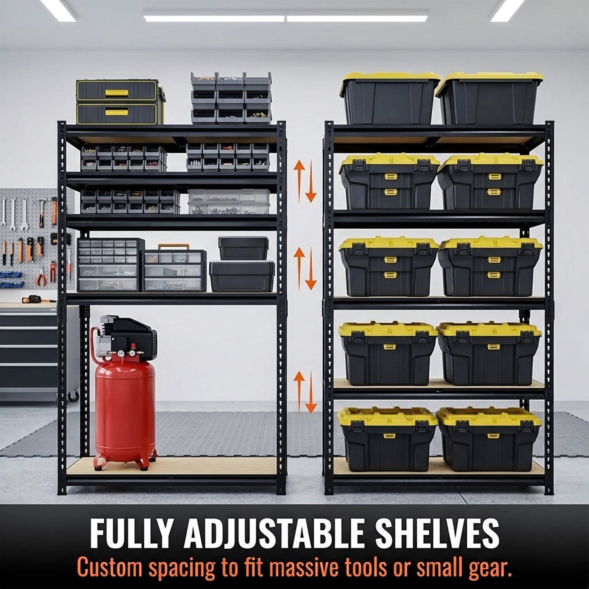 RigidSpan 5 - Tier Extra - Wide Metal Garage Shelving Unit – Black, 72 x 40 x 20 in - RigidSpan
