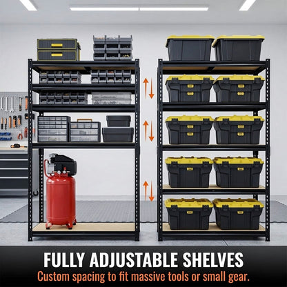 RigidSpan 5 - Tier Extra - Wide Metal Garage Shelving Unit – Black, 72 x 40 x 20 in - RigidSpan