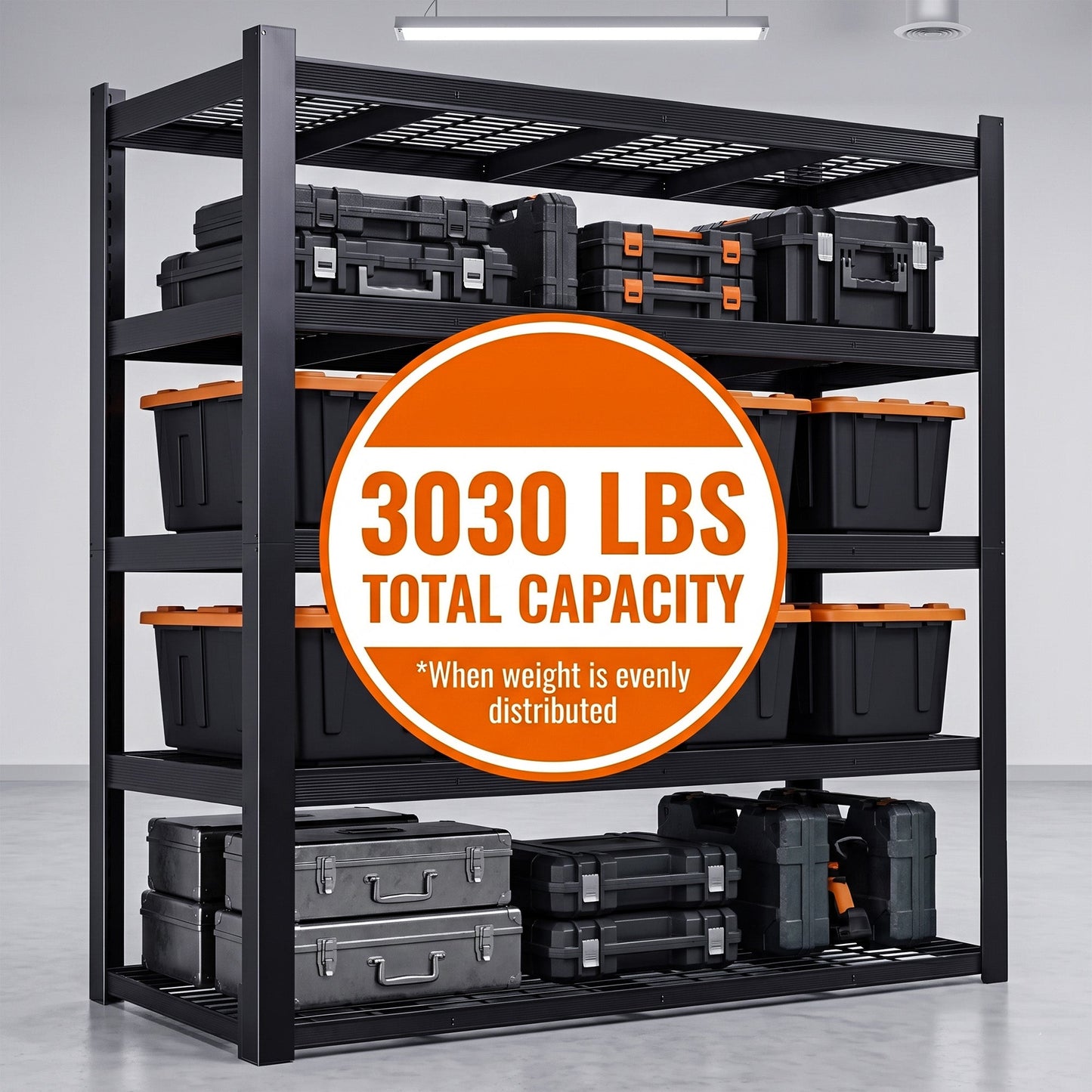 RigidSpan 5 - Tier Extra - Wide Metal Storage Rack – Black, 72 x 62 x 24 in - RigidSpan