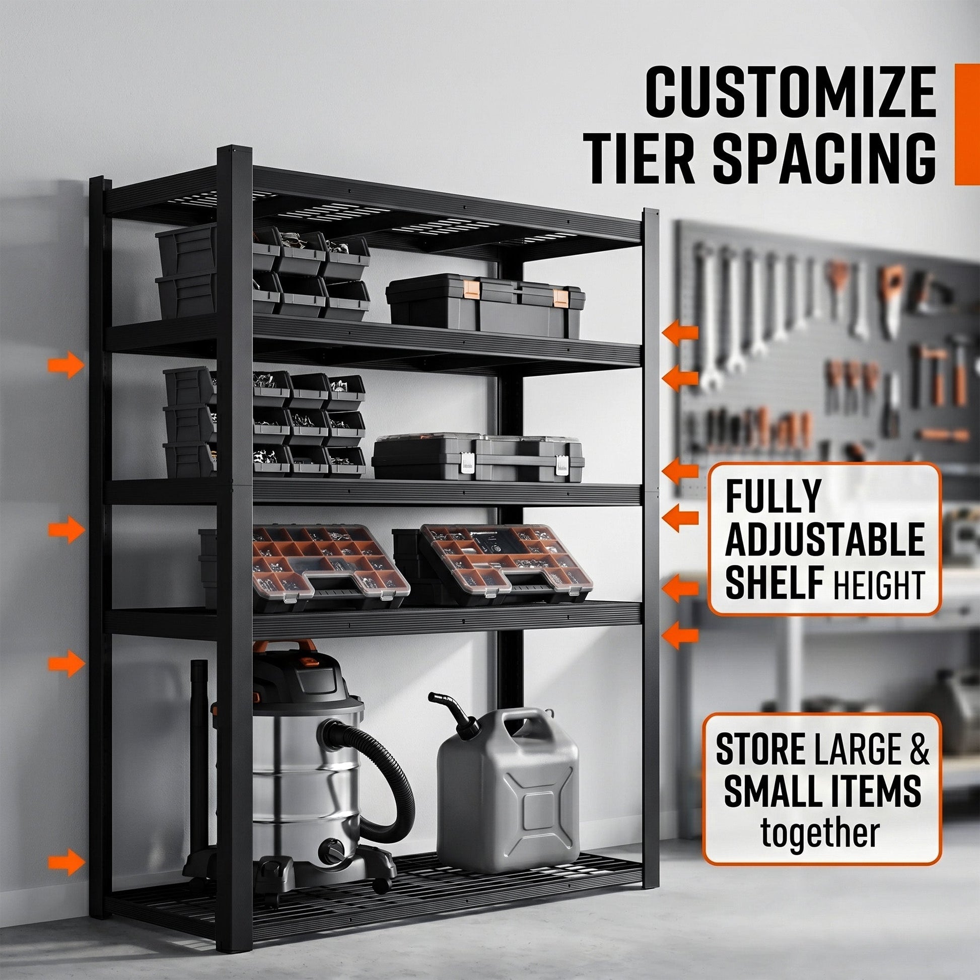 RigidSpan 5 - Tier Extra - Wide Metal Storage Rack – Black, 72 x 62 x 24 in - RigidSpan